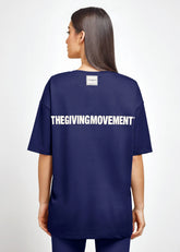 Oversized Contrast Back Print T- Shirt - Navy